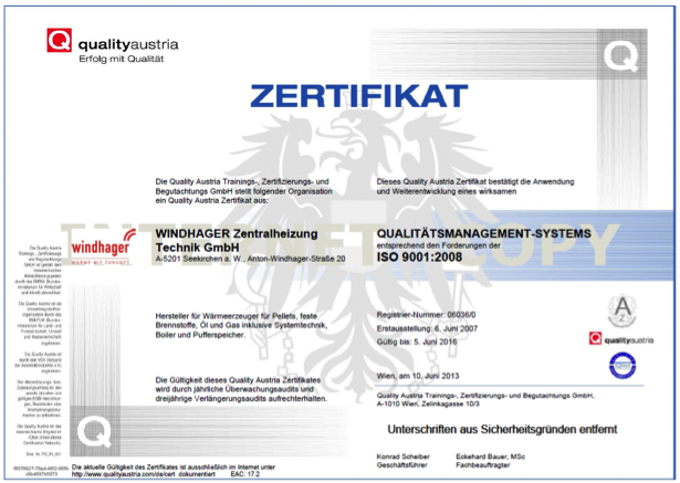 ISO-Zertifikat für Windhager